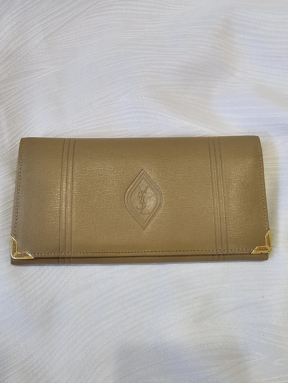 Yves Saint Laurent Tan Leather Vintage Continental Wallet with Gold Corners - Picture 1 of 12